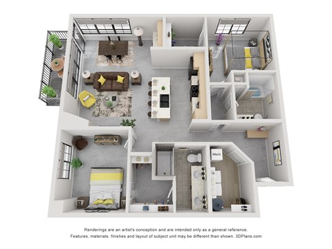 Floor plan for 2 beds, 2 baths, 1327 sqft